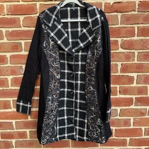 The Pyramid Collection Mixed Media Plaid Art To Wear Long Coat boho Womens M NEW